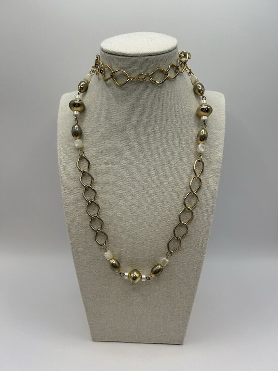 Unbranded Jewelry - Vintage Gold Tone Metal Bead Chain Necklace Long Link Station Statement Boho Fun